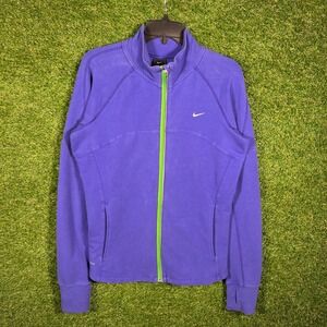 Nike Dri-FIT Womens Full Zip Track Jacket Purple Lime Green Thumbholes Large